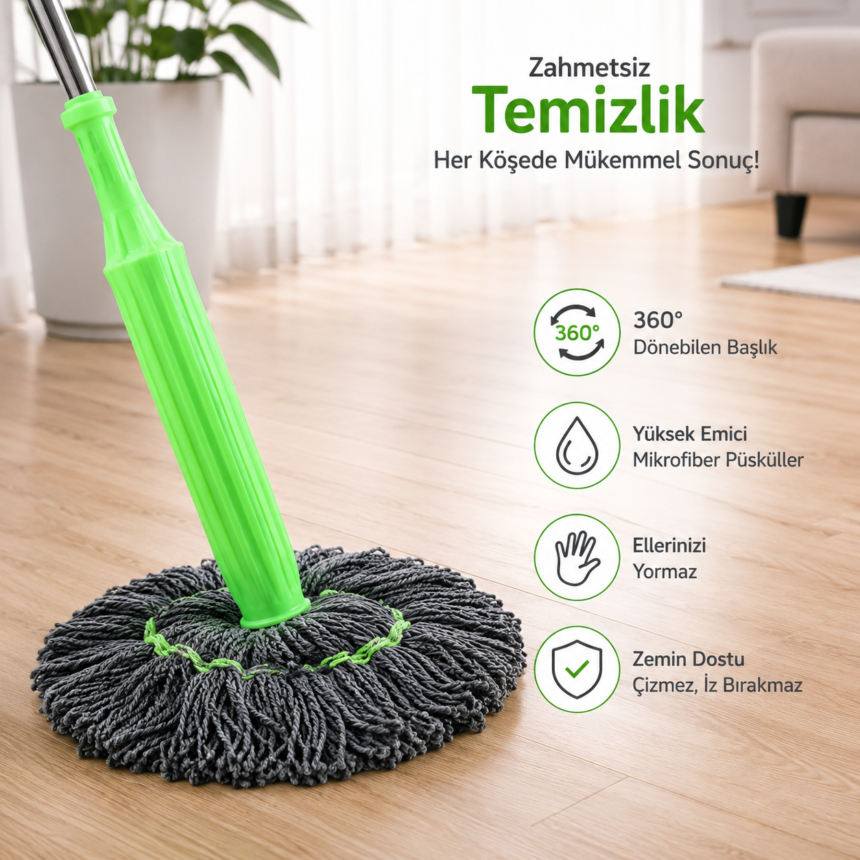 Mopira Yeni Nesil Kendinden Sıkmalı Akıllı Mop