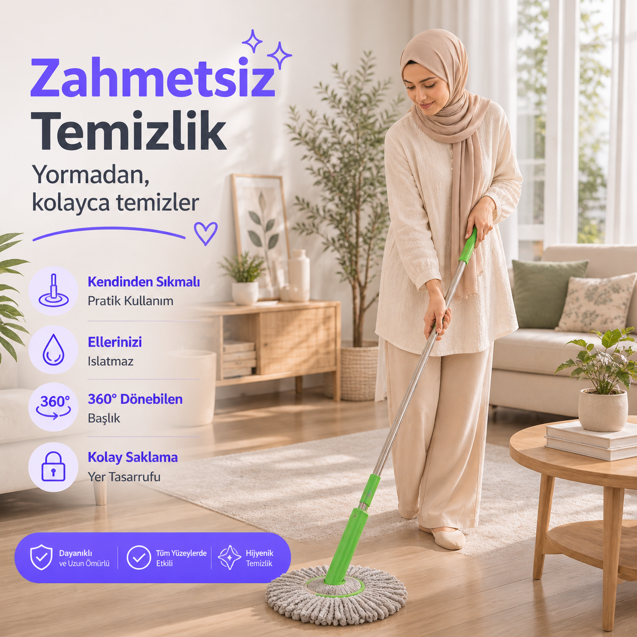 Mopira Yeni Nesil Kendinden Sıkmalı Akıllı Mop